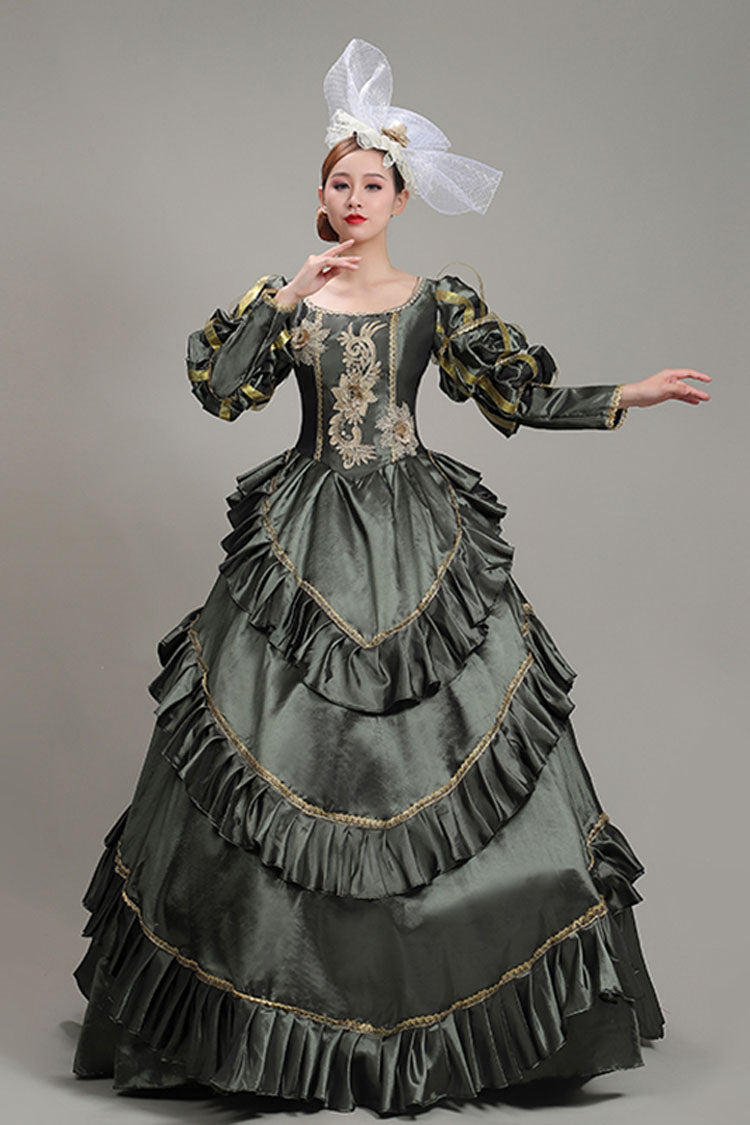 Ash Court-Style High-Waist Long-Sleeve Floral Multi-Layer Victorian Lolita Gown