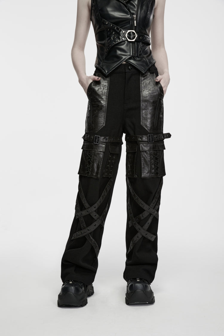 Eyelet Multi-Pocket Straight-Leg Punk Pants
