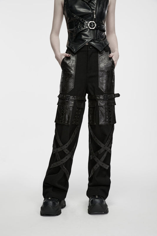 Eyelet Multi-Pocket Straight-Leg Punk Pants