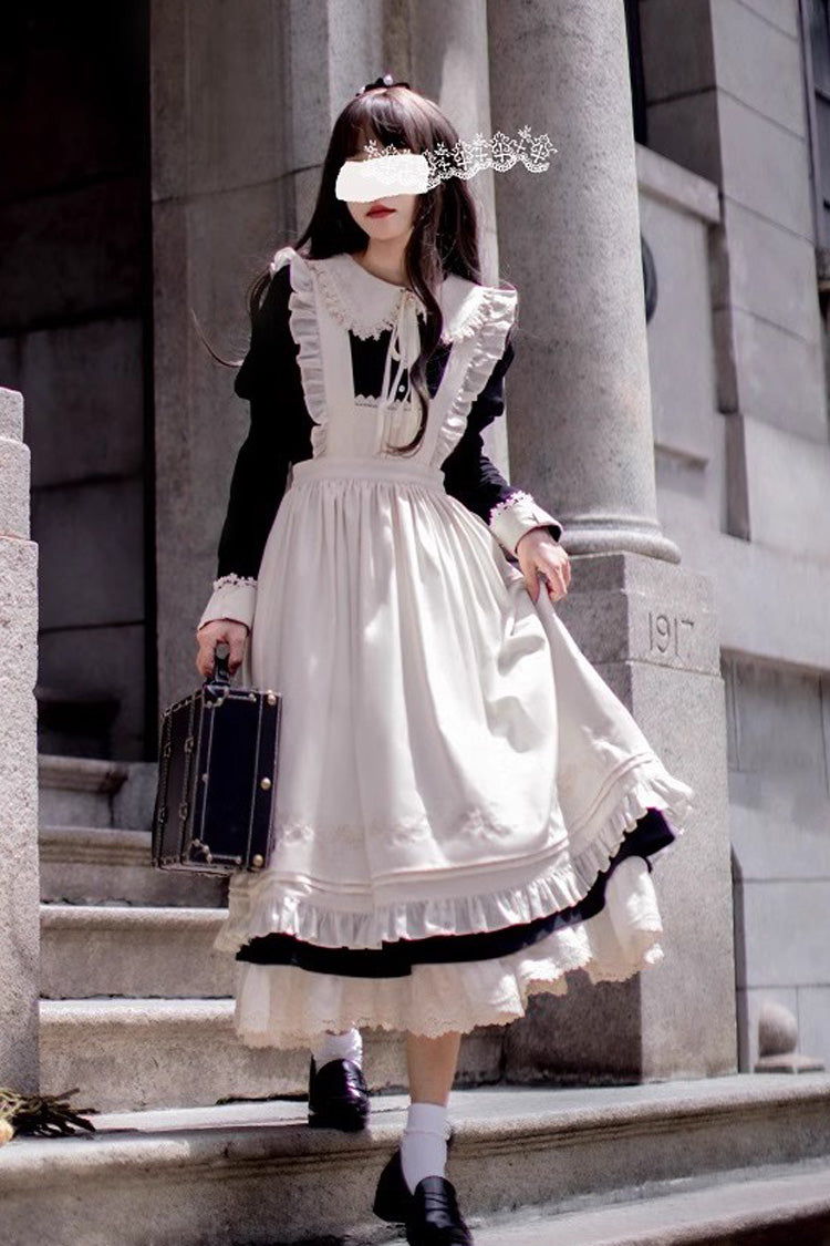 Black Doll Collar Long Sleeve Bow Classic Vintage Dress - Angelina