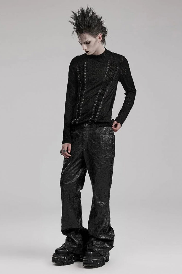 Raven Crewneck Long-Sleeve Jacquard Symmetrical Rope Gothic Tee for Men