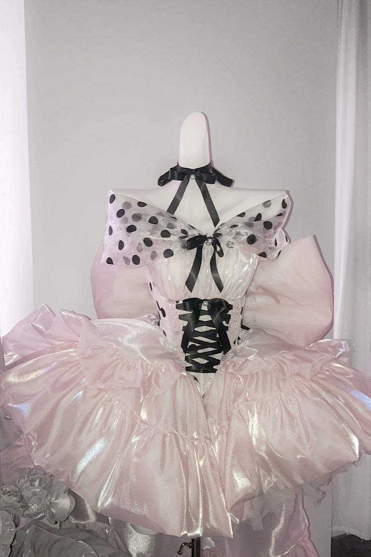 Printed Lace-Up Princess Dress - Polka Dot × Gown Coronation