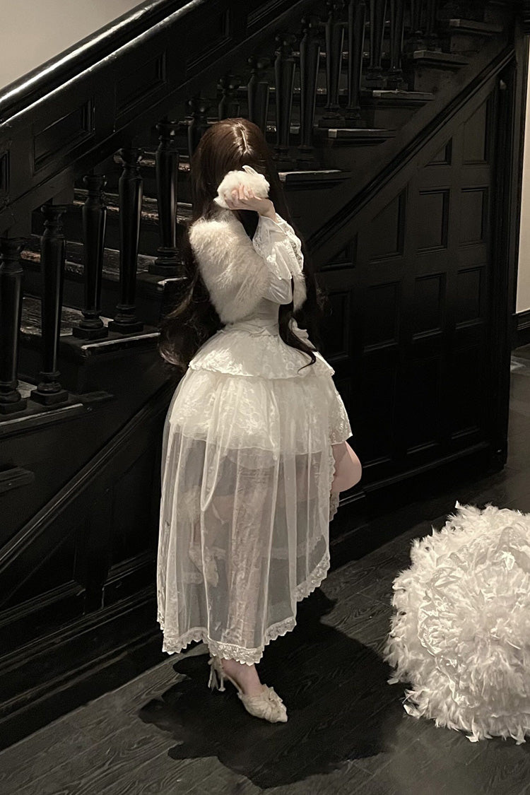 Ivory Long Sleeve Lace Irregular Sweet Skirt Set