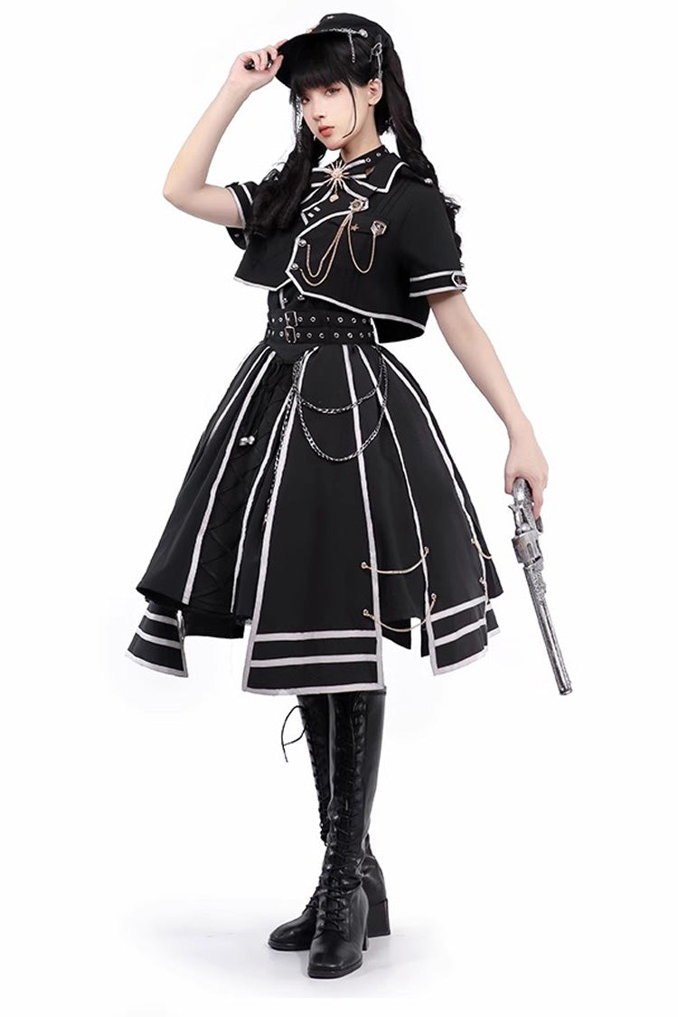 Long Sleeve Print Bow Gothic Lolita Skirt Set