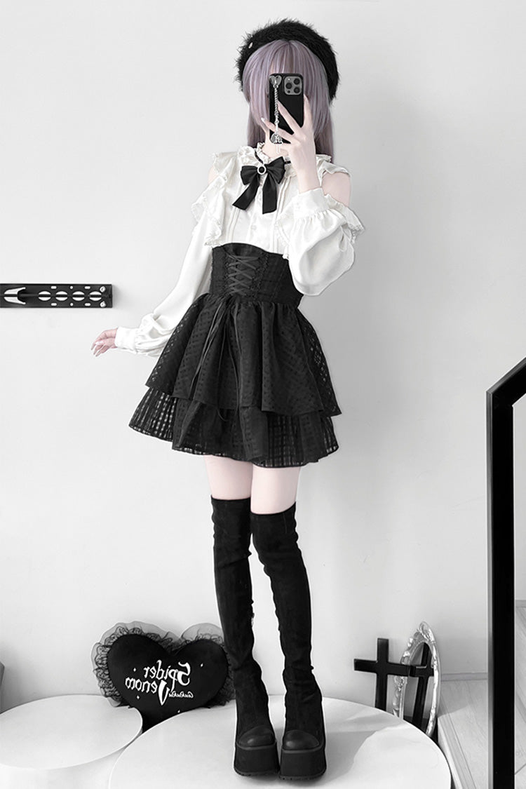Black Blackberry Rite Lace Bow Lace-Up Jirai Kei Skirt