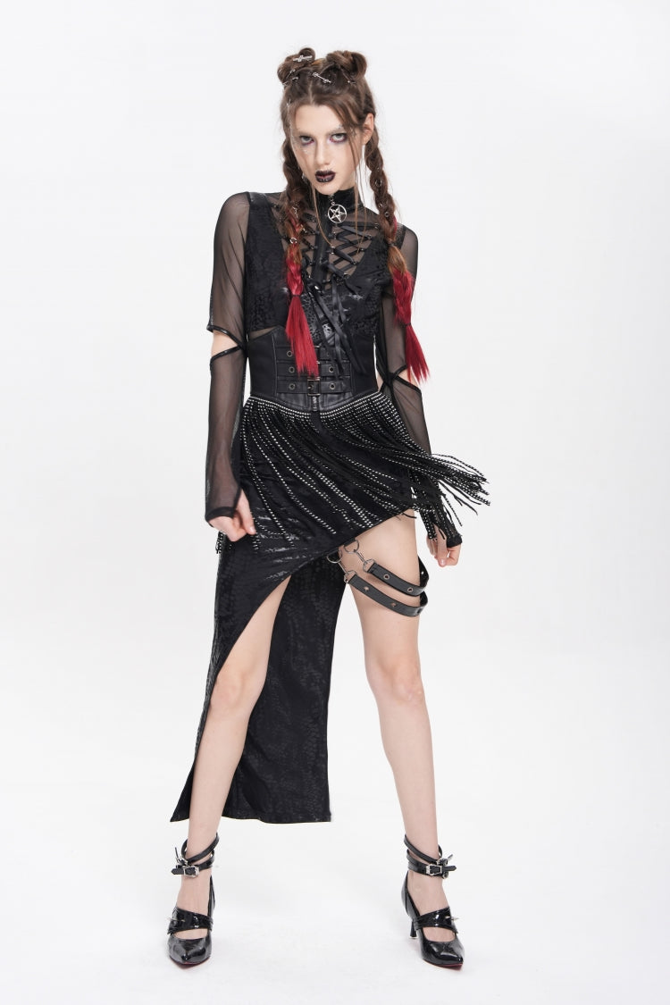 Slim Buckled Lace-Up Gothic Corset for Women with Lace Tassels