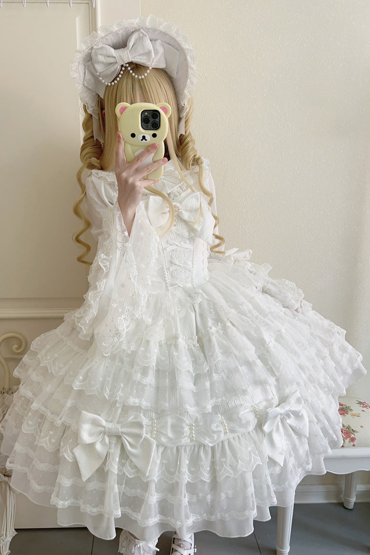 Ivory Sweet Doll Dress with Bowknots and Lace Details - Dream Prologue