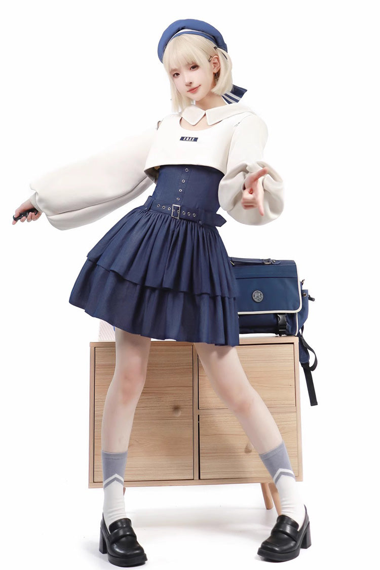 Navy Double Layer Ruffle Sweet Lolita JSK Dress