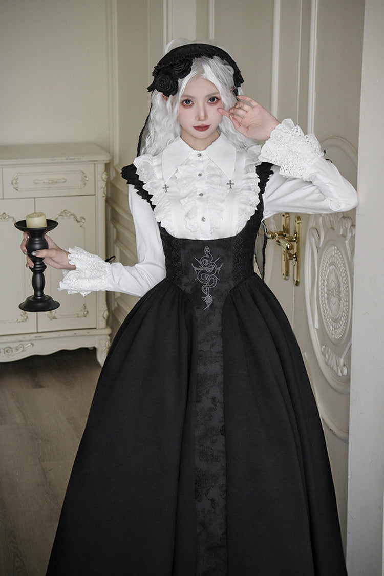 Black Cross Snake Print Embroidery Gothic Lolita Strap Dress