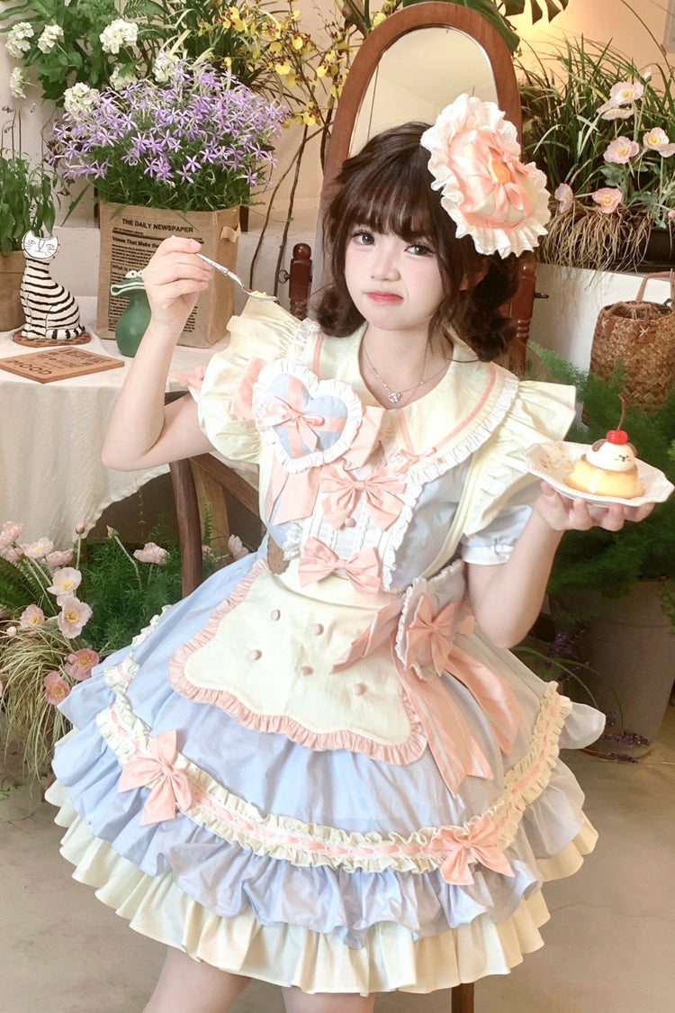 Cookies Short Sleeved Ruffled Sweet Lolita Tiered Dress - Maid Style