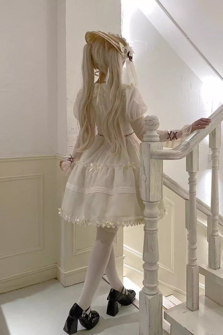 White Lapel Collar Long Sleeve Hollow Sweet Princess Lolita Dress