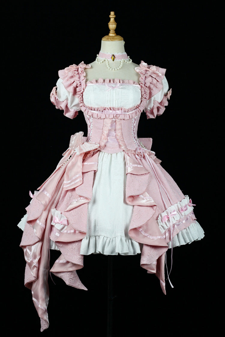 Square Collar Ruffle Cardigan Bowknot Lace Elegant Skirt Set - Spring Overture