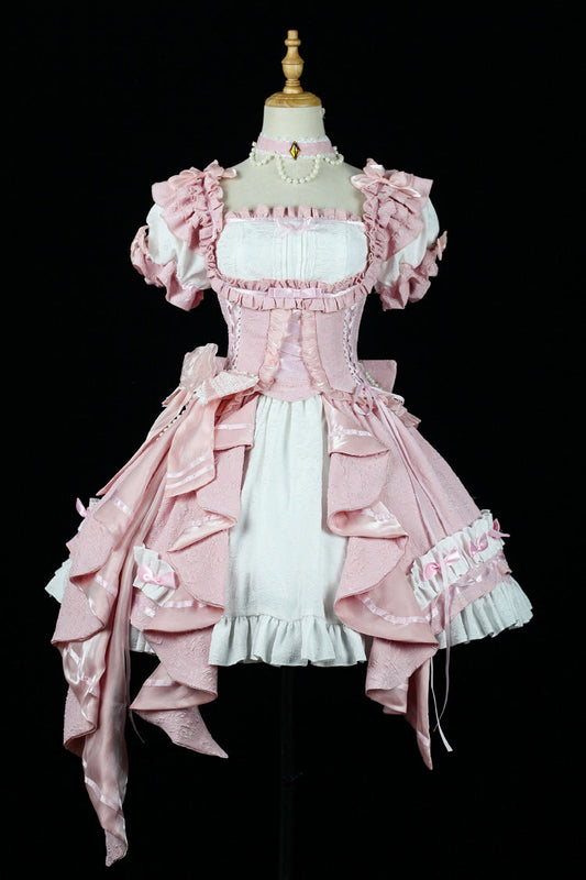 Square Collar Ruffle Cardigan Bowknot Lace Elegant Skirt Set - Spring Overture