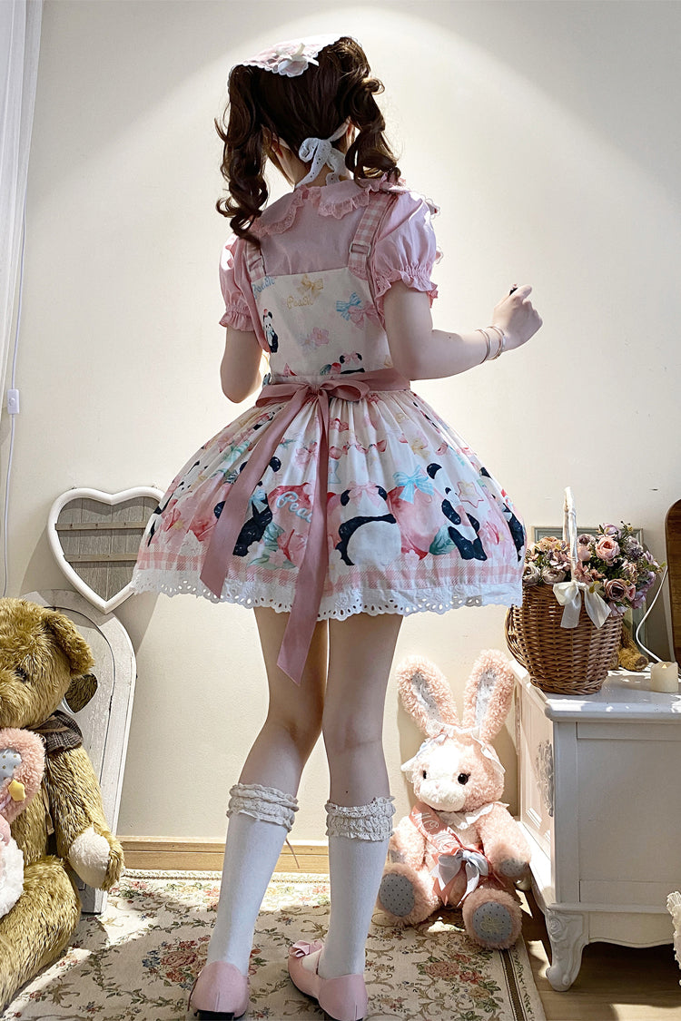 Panda Peach Printed Bow Sweet Lolita Strap Dress