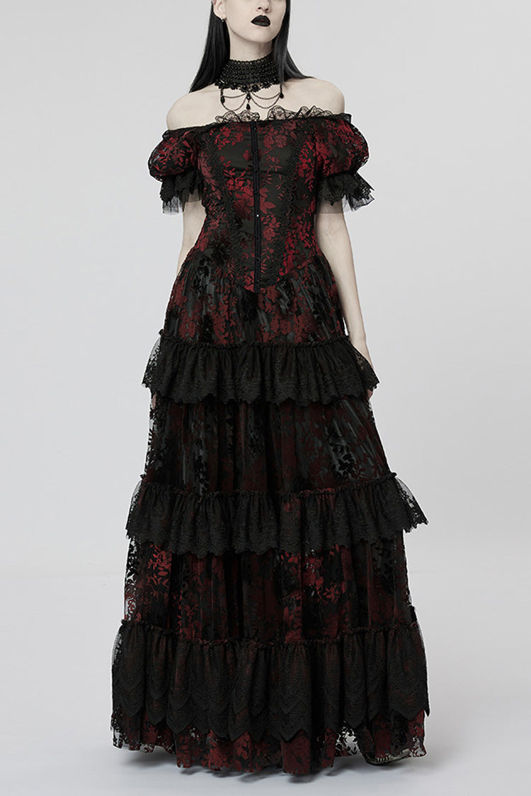 Gothic Dress with Puff Sleeves and Ruffle Lace