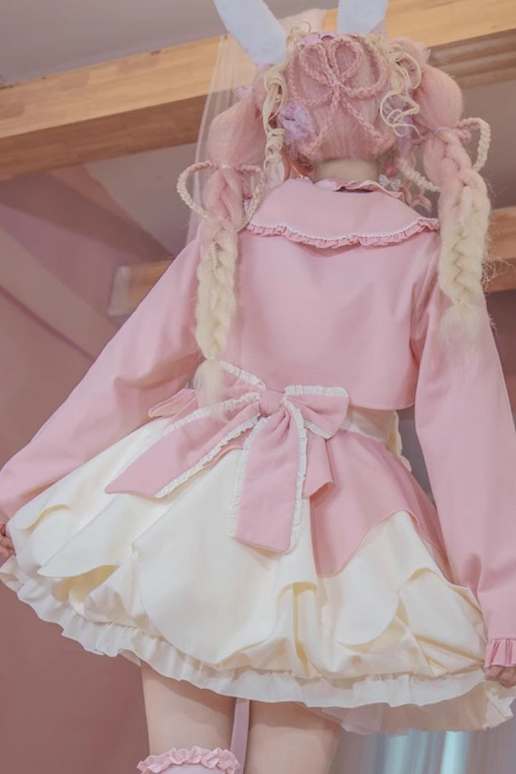 Pink White Sleeveless Ruffle Bow Sweet Lolita Jsk Dress