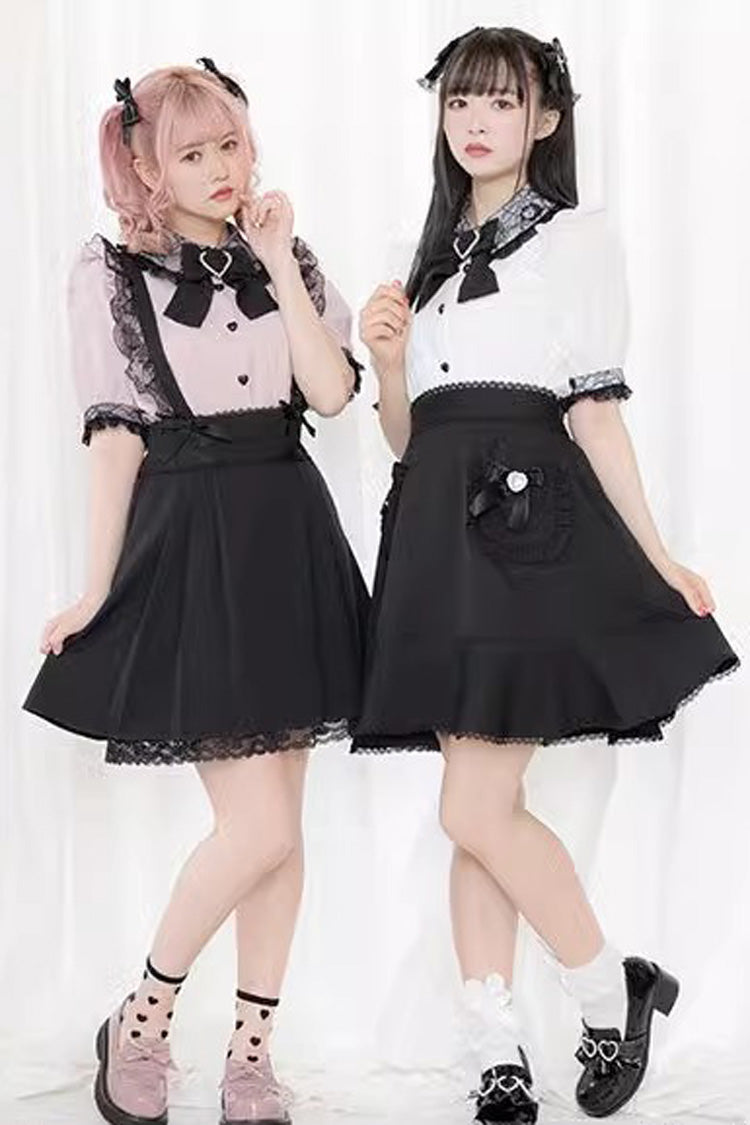 Japanese Lolita Blouse with Doll Collar, Short Sleeves, and Bow, 4 Colors