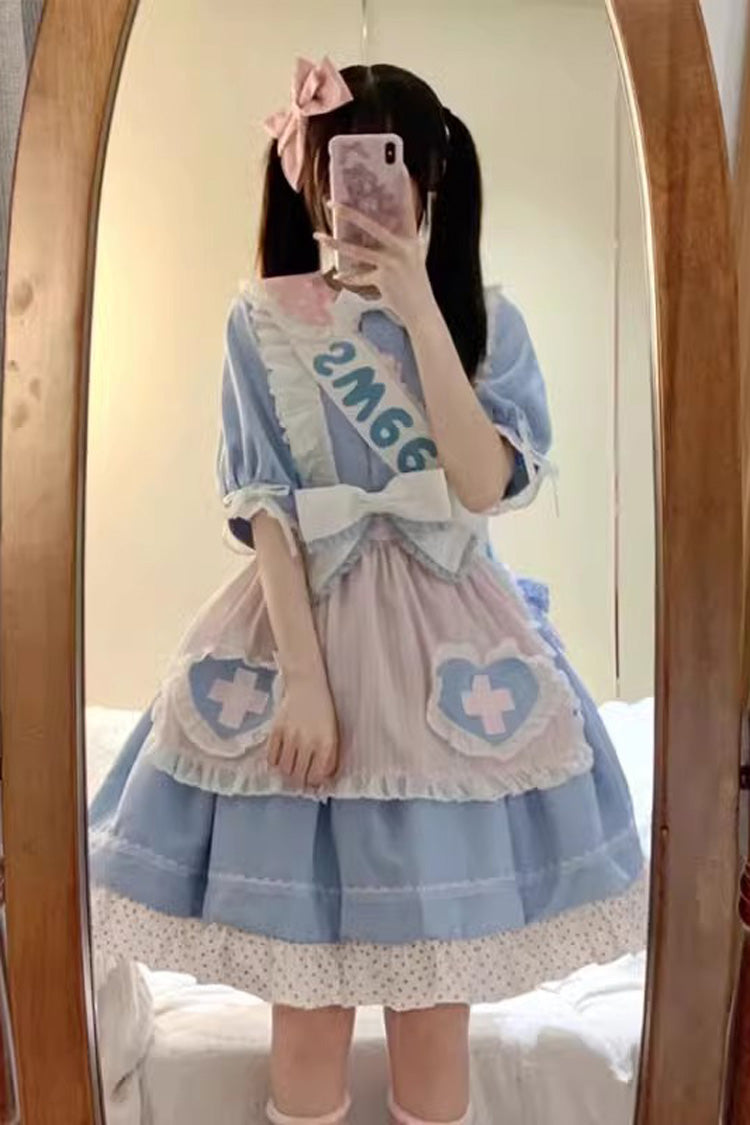Azure Love-Redemption Print Sweet Dress with Bow Accents