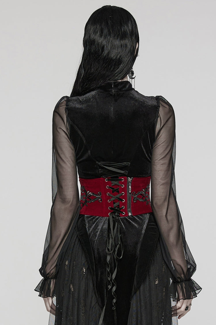 Gothic Corset with Lace-Up Zipper, Embroidered Women's Top