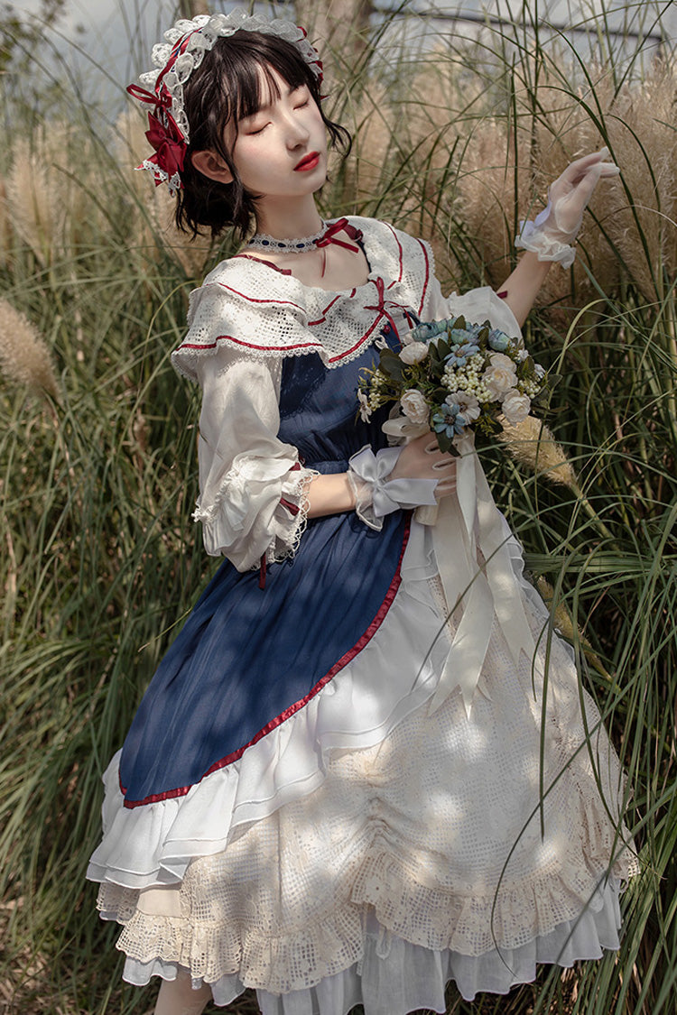 Blue and White Sweet Lolita Cardigan with Bowknot and Long Sleeves