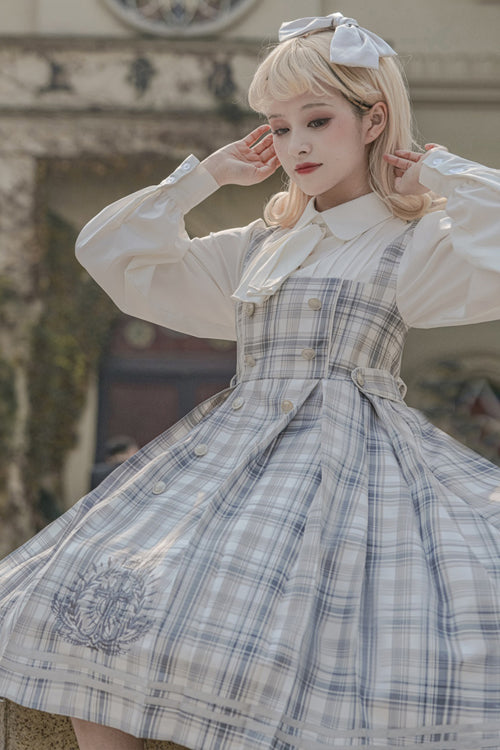 Detective-Inspired Double-Breasted Embroidered Plaid Sweet OP Gown