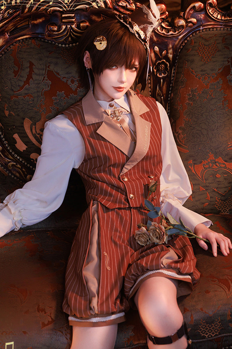 Cocoa Stripe Violin Print Ouji Lolita Ensemble