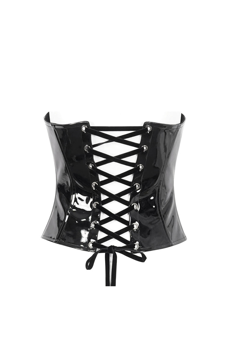 Splice Patent Leather Punk Overbust Corset for Women Lace