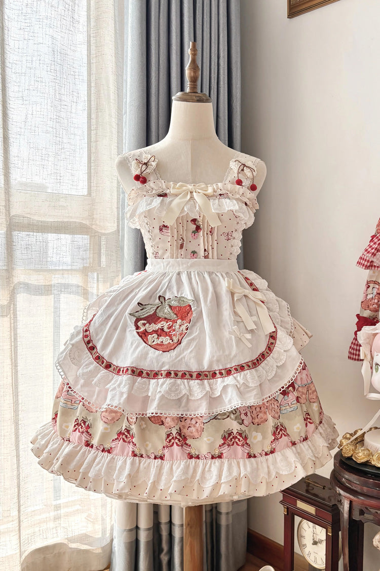 Sleeveless Double-Layered Print Ruffle Sweet Princess Lolita Jsk Ivory