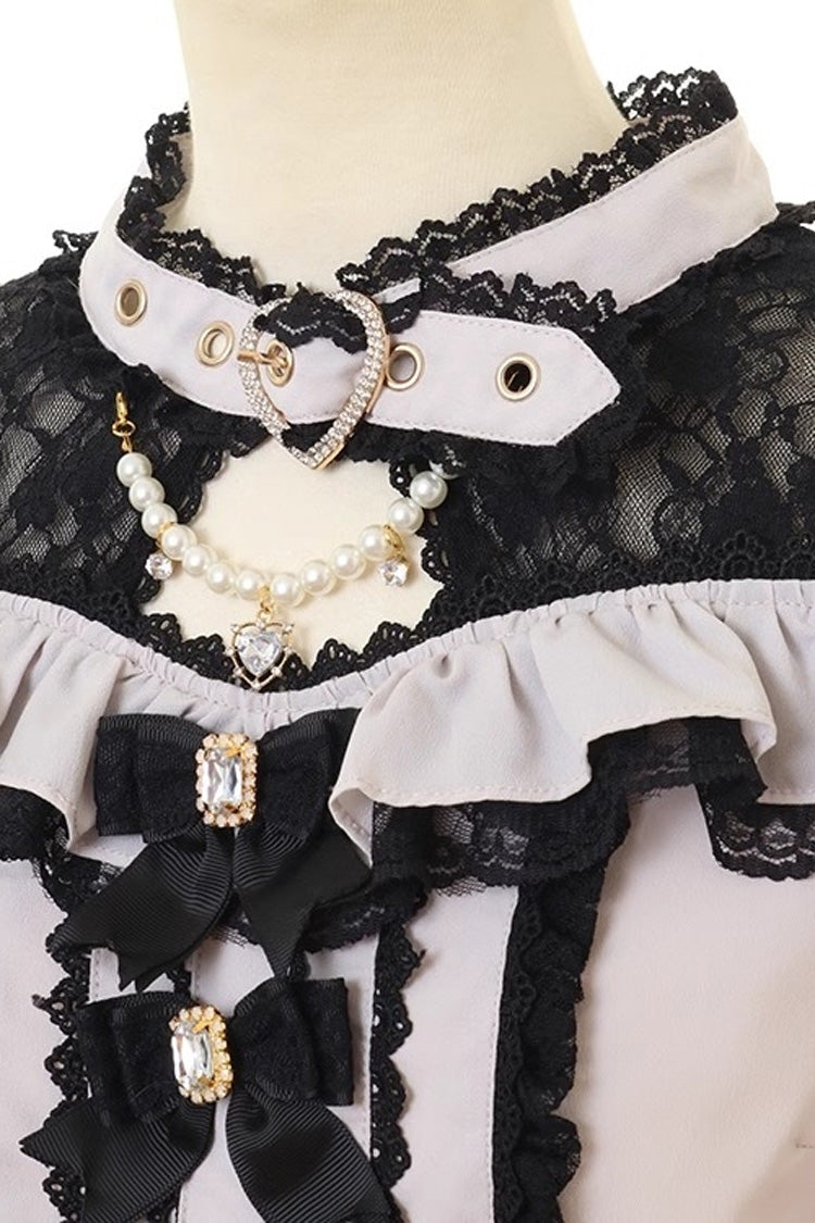 Chic Off-Shoulder Bow-Embellished Lace Blouse with Choker in Three Tones