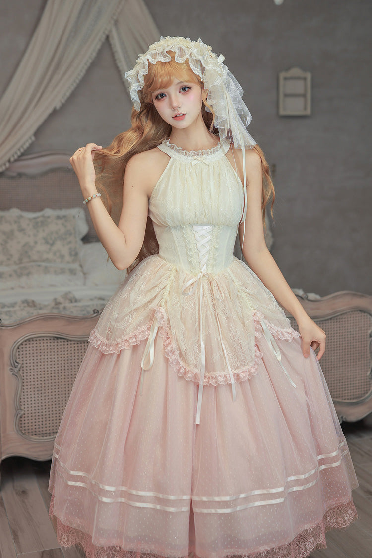 Halterneck Sleeveless Printed Lace Corset Lolita JSK Set