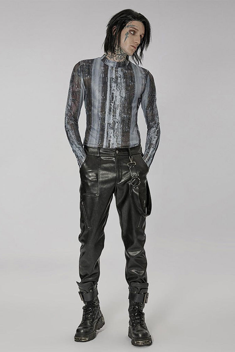 Tech-print High Collar Fitted Long Sleeve Shirt - Punk