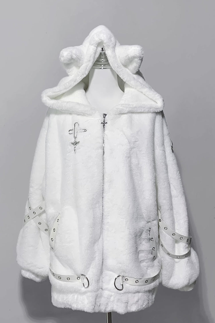 Hooded Jirai Kei Coat with Cat Ears and Zipper - Night Hunter, 2 Colors