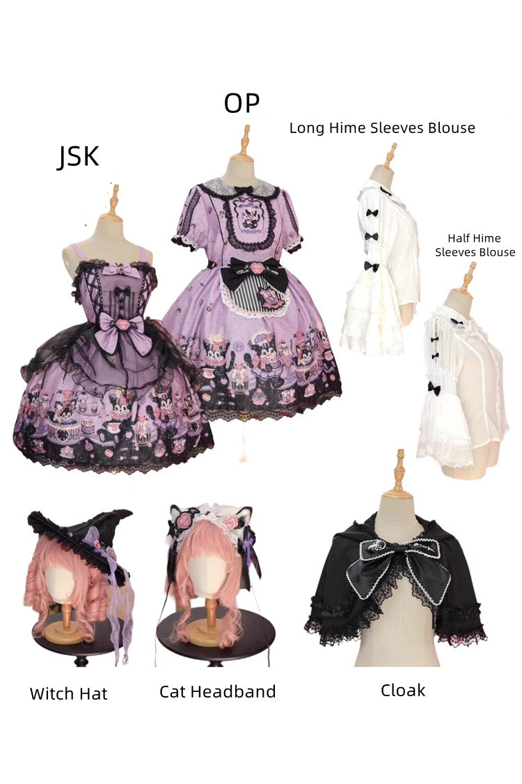 Devil Cat Violet Print Ruffle Bowknot Lace Gothic OP Dress Plus Size - Devil Cat