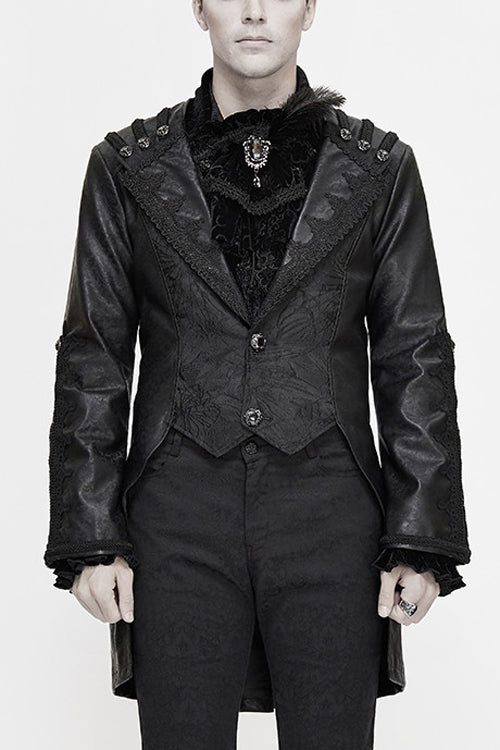 Fitted Leather Gothic Coat with Swallowtail Sleeves