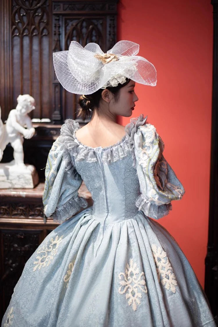 Blue Printed Embroidery Victorian Dress - Vintage Lolita