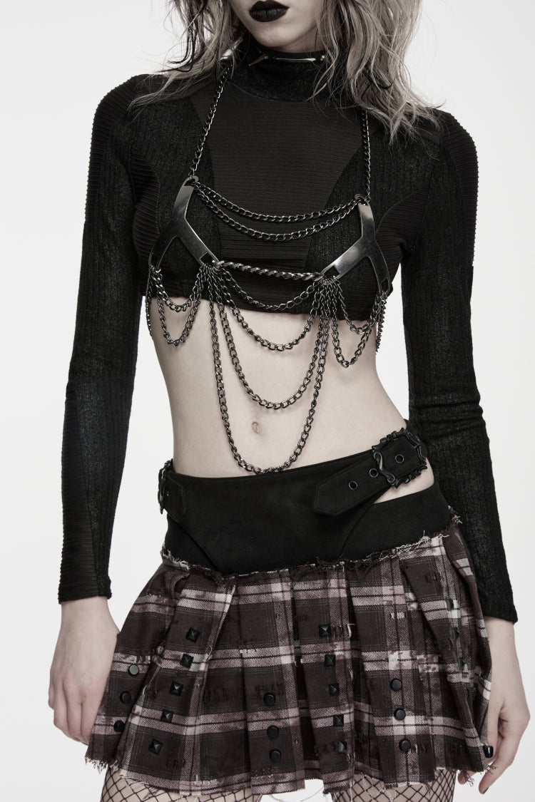 Punk Royal Tassel Body Harness with Black Chain Accents for Women