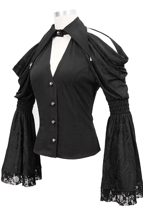 Off-Shoulder Trumpet Sleeve Gothic Blouse for Women