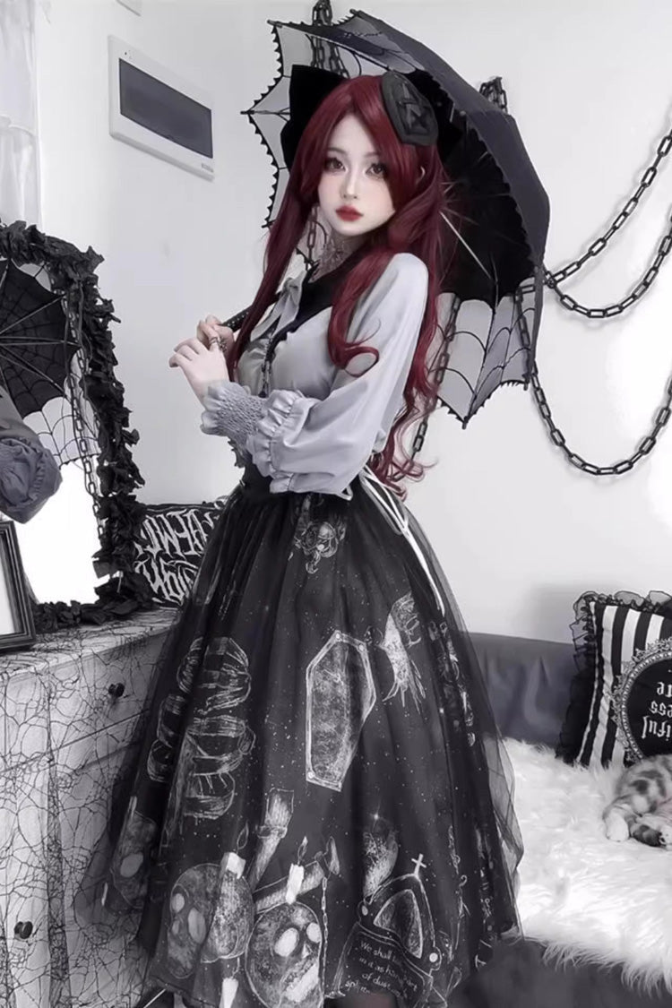 Black Printed Gothic Punk Skirt Set - Halloween Elegant Lolita