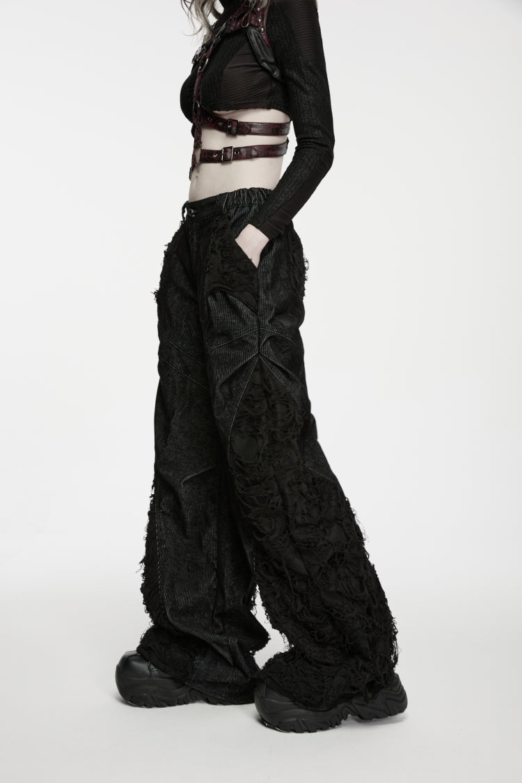 Ripped Pleated Wide-Leg Punk Trousers for Women