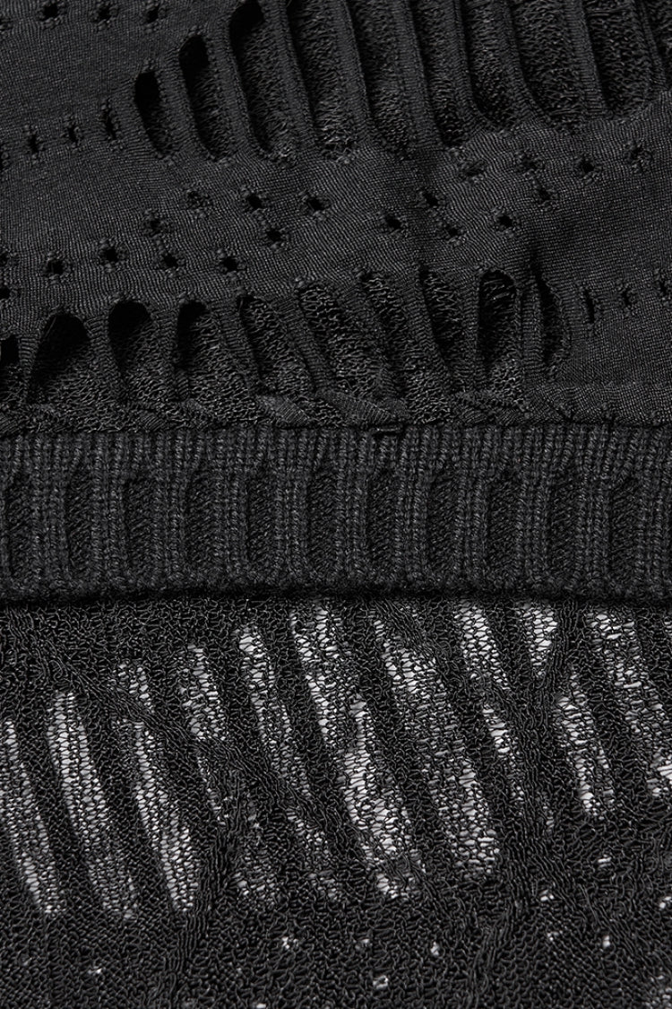 Ebony Punk Cardigan with Batwing Sleeves and Distressed Details