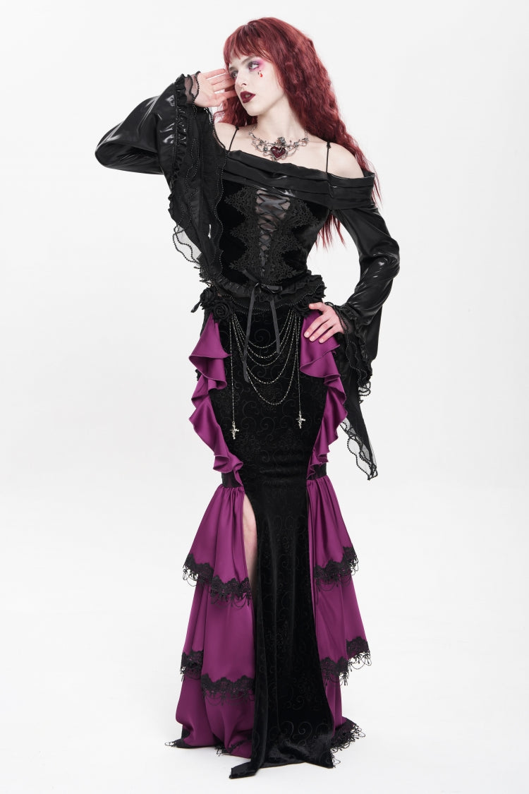 Violet Blossom Lace-Up Rose Chain Gothic Fish-Tail Skirt