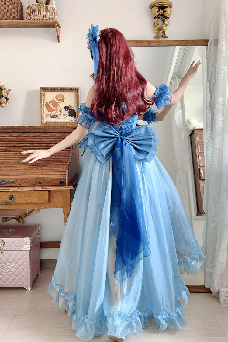 Mermaid Princess Ruffle Hanayome Bow Sweet Elegant JSK Dress Set in Blue