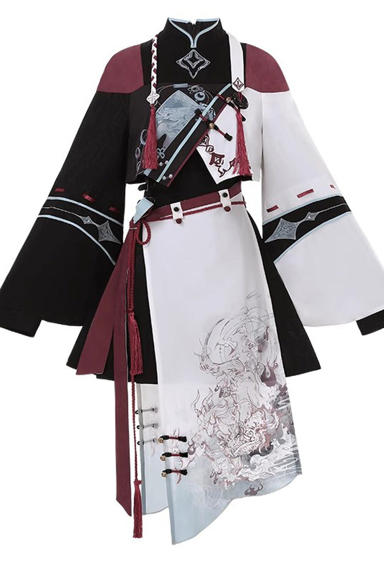 Multi-Color Asymmetric Chinese Ouji Skirt with Demon Print - Walking With The Demon