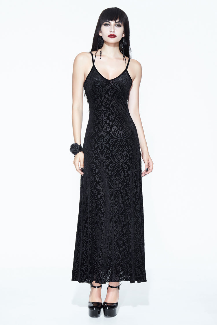 Dark Pattern Velvet Shawl Gothic Slip Dress for Women Lace