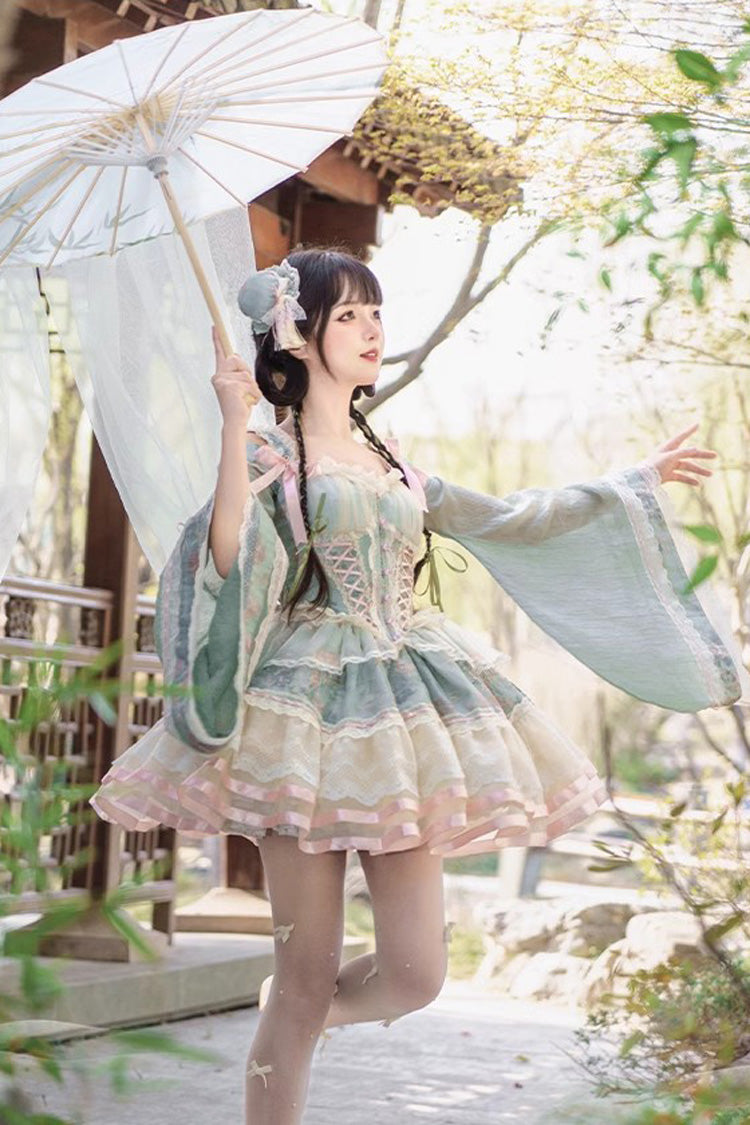 Green Multi-Layer Printed Elegant Lolita JSK Dress - Bowknot Ruffled