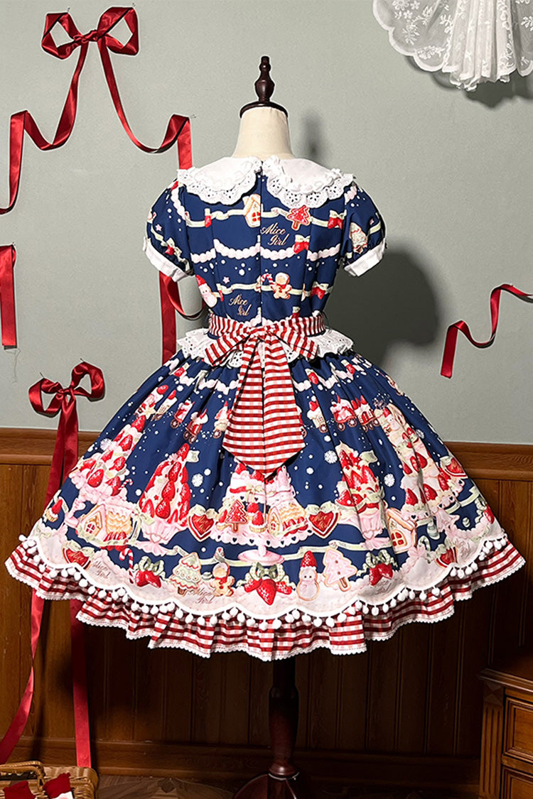 Mint Strawberry Dessert Printed Sweet Lolita Dress - Doll Collar Short Sleeved
