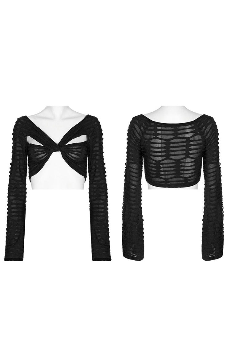 Jet-Black Stretch Knit Tee with Twisted Detail for Women