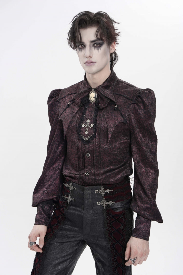 Scarlet Lapel Lantern Sleeve Jacquard Bow Men's Gothic Shirt