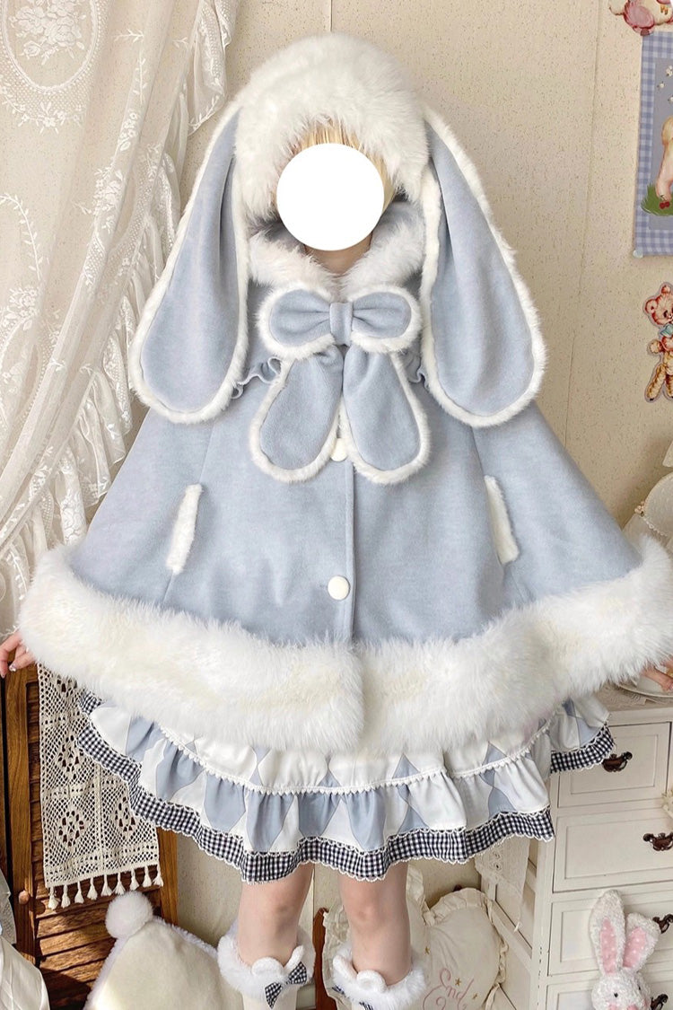 Fluffy Eared Bunny Bow Lolita Cape Coat