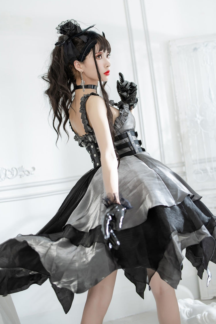 Silver Grey Lust Multi-Layered Asymmetric JSK Gothic Lolita Dress